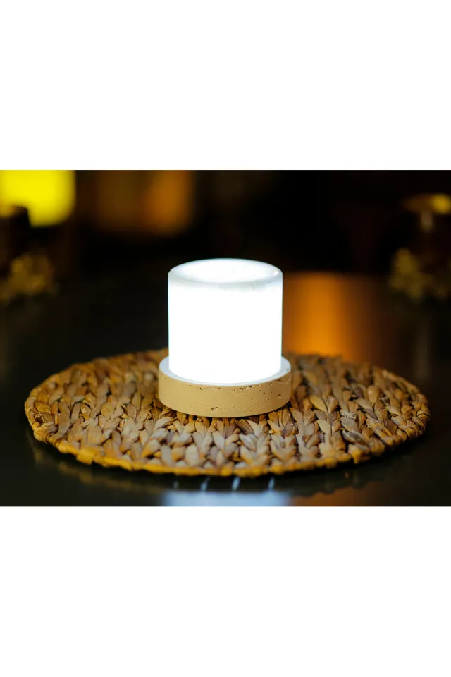 Marbelix Candela 13cm Mermer ve Traverten Masa Lambası, Mermer Abajur, Lüks Gece Lambası (Led Lamba Dahil)