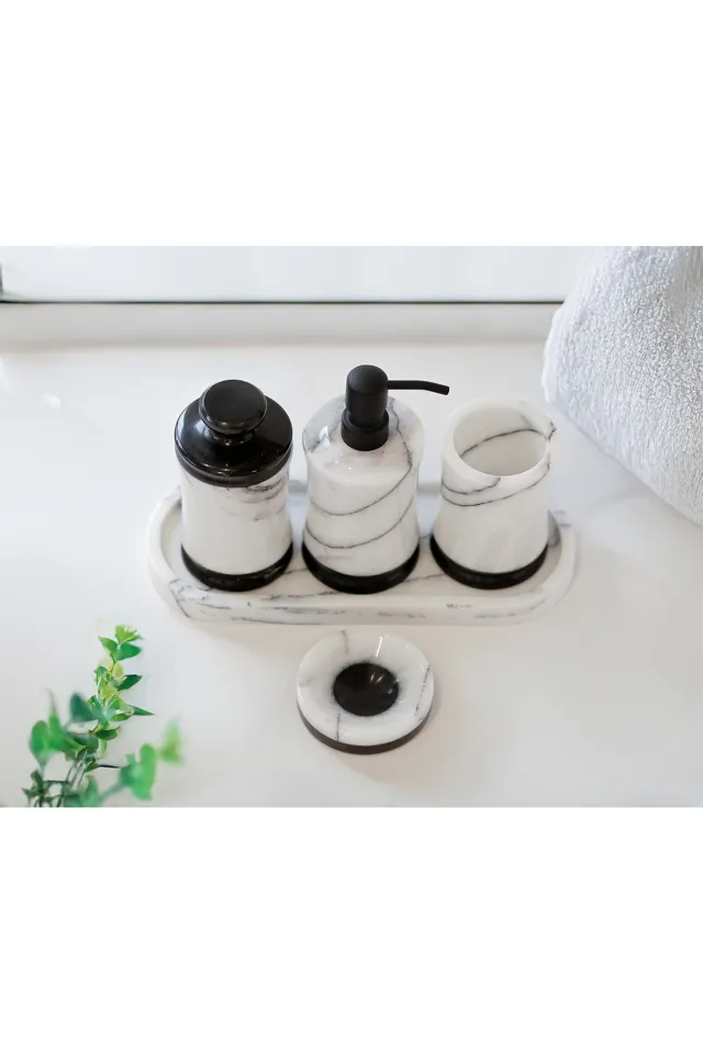 Marbelix Celestia Ultra Lüks 5'li Mermer Banyo Seti - İthal Çelik Pompa - Özel Üretim - Oval Leylak Tepsi