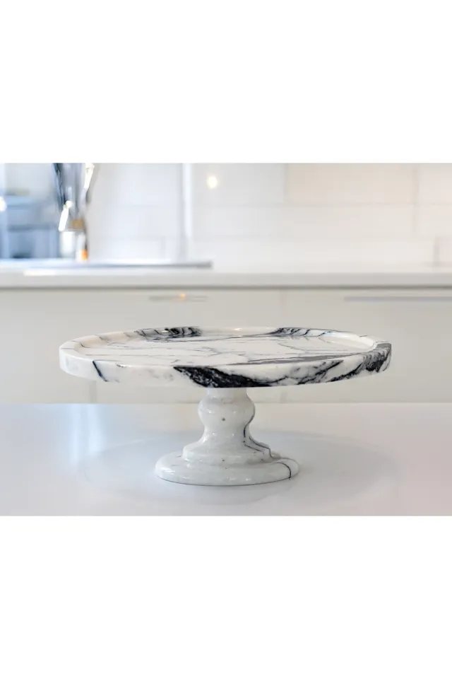 Marbelix Gaia 38cm Mermer Ultra Geniş Ve Ayaklı Kek & Pasta Sunumluğu - Kek Standı - Düğün Pastası Standı